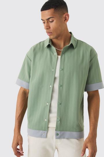 Oversized Pinstripe Contrast Shirt sage