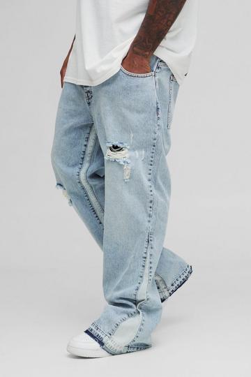 Plus Slim Flare Gusset Detail Distressed Panel Jeans ice blue