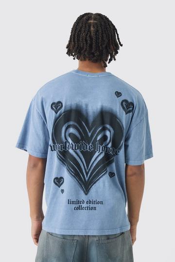 Oversized Boxy Washed Heart Print T-Shirt slate blue