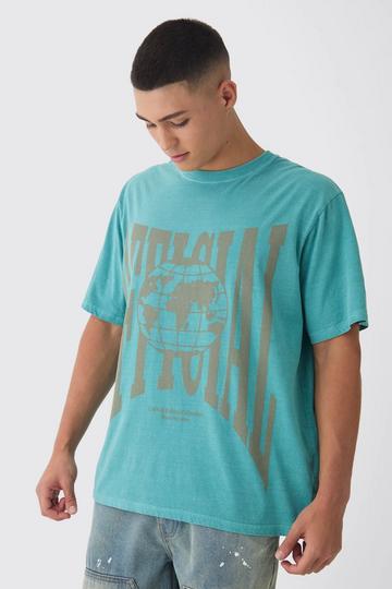 Washed Official Globe Print T-Shirt teal