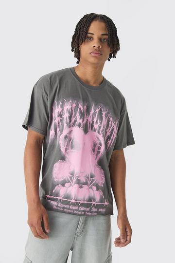 Oversized Boxy Distressed Gothic Heart Print T-Shirt charcoal