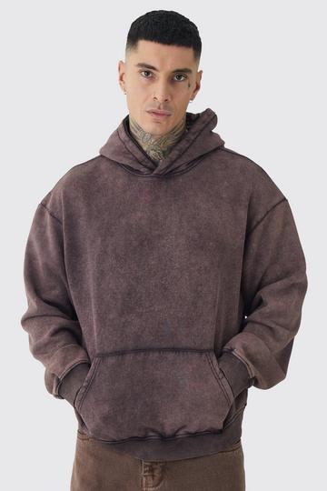 Chocolate Brown Tall Oversized Boxy Acid Wash Hoodie