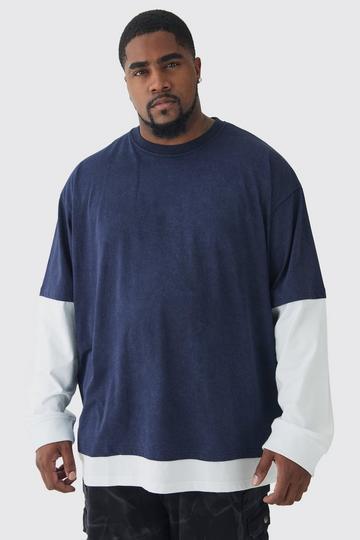 Plus Oversized Faux Long Sleeve Acid Wash T-Shirt charcoal