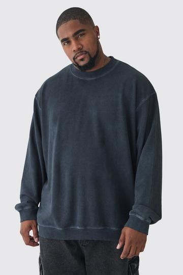 Plus Oversized Extended Neck Acid Wash Sweatshirt black