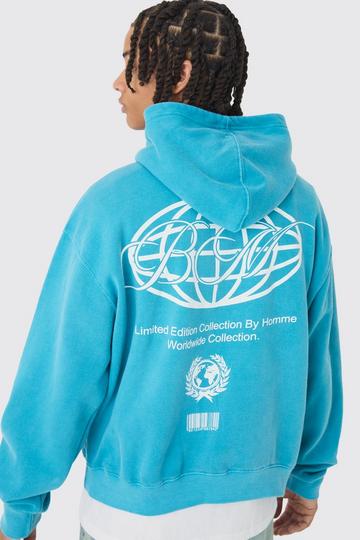 Teal Green Boxy Washed BM Printed Hoodie