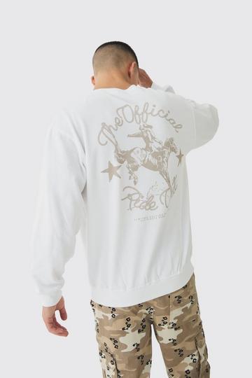 Oversized Extended Neck Rodeo Print Sweatshirt white