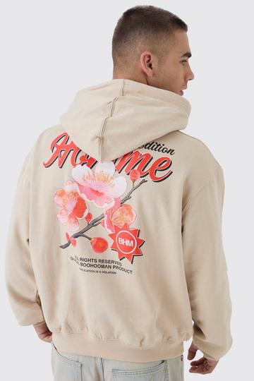 Sand Beige Oversized Boxy Homme Floral Back Print Hoodie