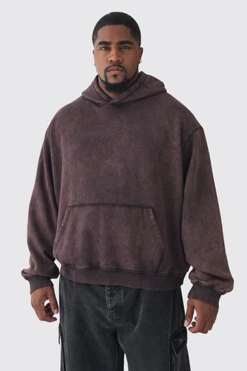 Chocolate Brown Plus Oversized Boxy Acid Wash Hoodie