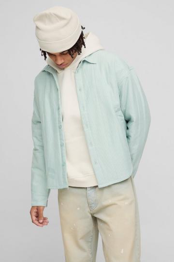 Green Oversized Padded Stripe Overshirt