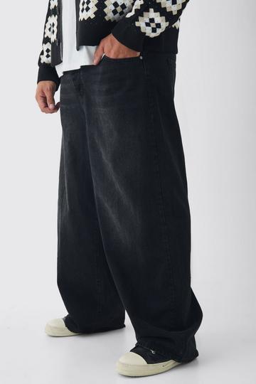 Plus Baggy Rigid Double Waistband Denim Jeans washed black