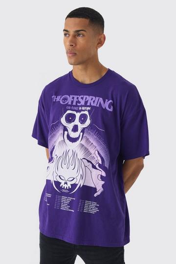 Oversized The Offspring Band License Wash Print T-Shirt purple