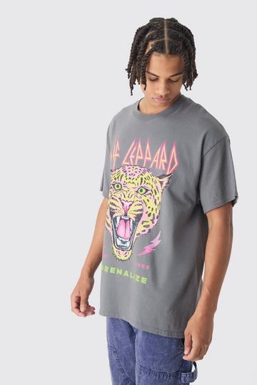 Oversized Def Leopard Band Wash License T-Shirt charcoal