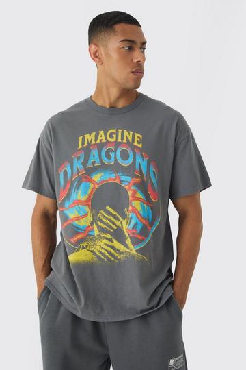 Oversized Imagine Dragons Band Wash License Print T-Shirt charcoal