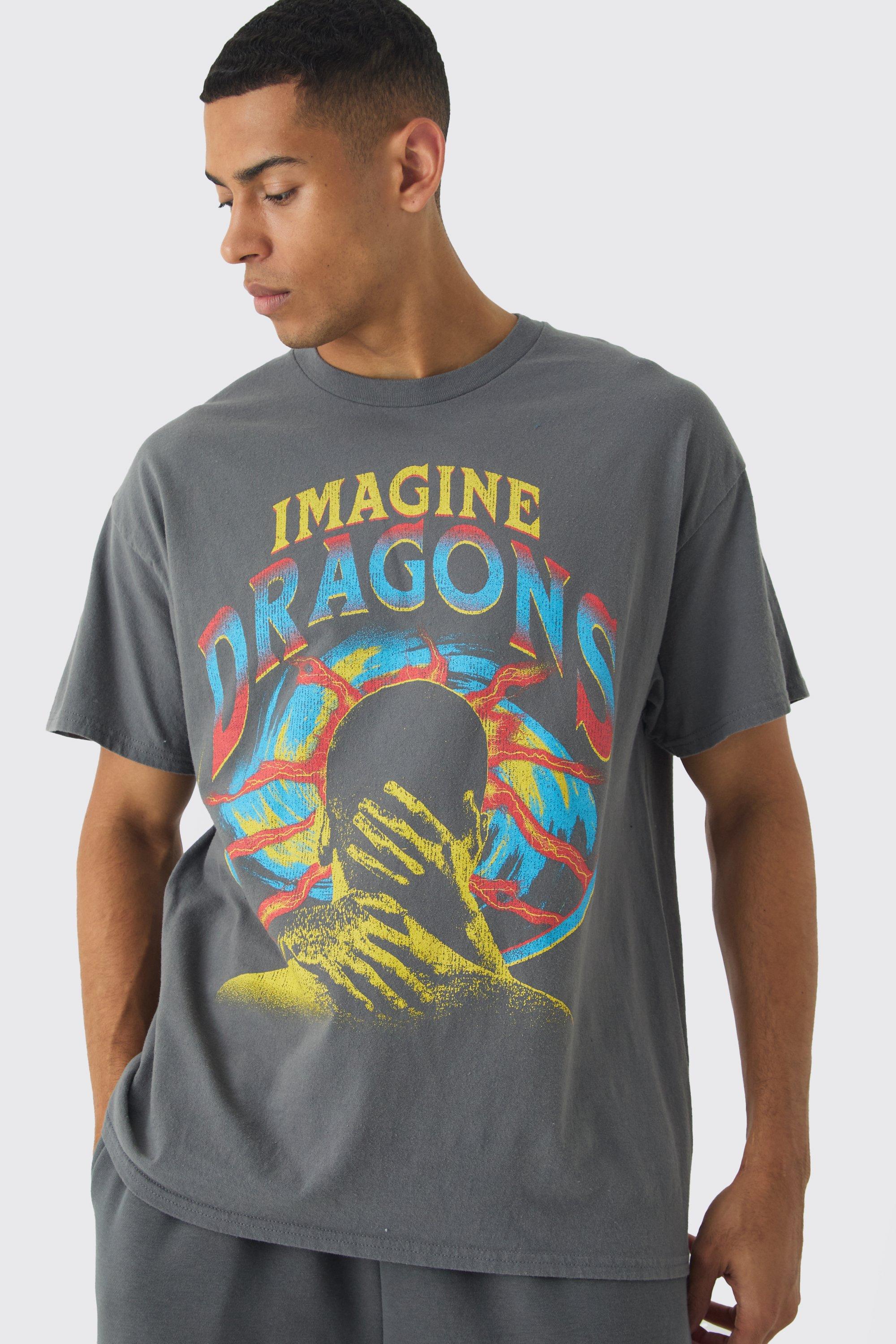 Oversized Imagine Dragons Band Wash License Print T Shirt