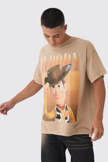 Oversized Disney Pixar Toy Story Wash License Print T-Shirt sand