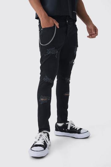 Skinny Fit Ripped Jeans With Chain charcoal