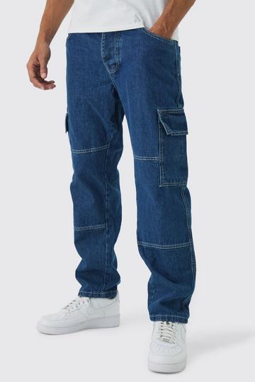 Baggy Cargo Jeans Met Contrasterende Stiksels mid blue