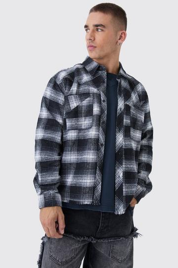 Black Oversized Boxy Distressed Hem Checked Shirt