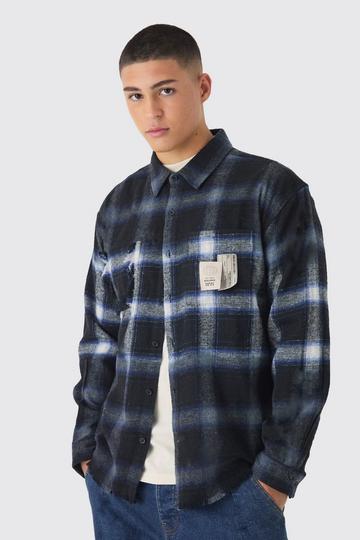 Oversized Washed Checked Shirt black