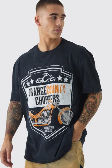 Oversized Orange County Chopper Wash License Print T-Shirt charcoal