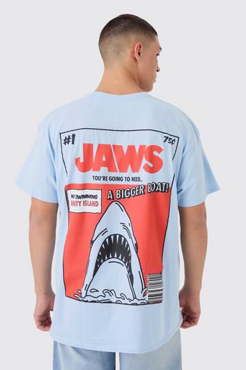 Oversized Wash Jaws Comic License Print T-Shirt blue