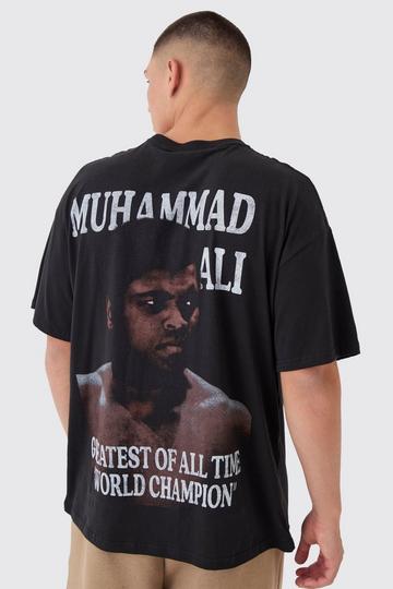 Oversized Muhammad Ali Boxing License Print T-Shirt black