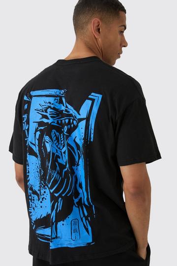 Oversized YuGiOh Blue Eyes Anime License Print T-Shirt black