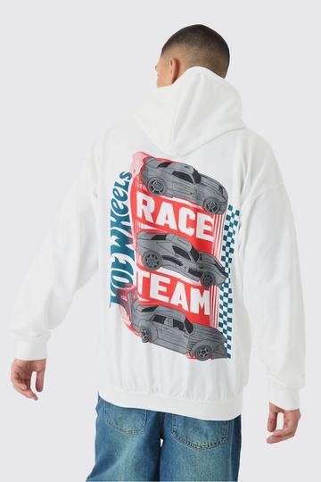 Oversized Hot Wheels Racing License Print Hoodie white