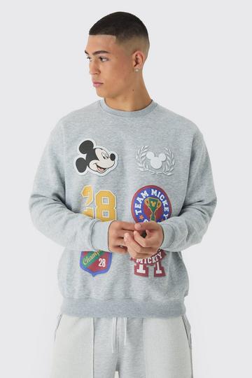 Oversized Gelicenseerde Disney Mickey Mouse Varsity Trui grey marl