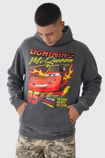 Charcoal Grey Oversized Pixar Cars Wash License Print Hoodie