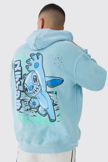 Blue Oversized Disney Lilo and Stitch Wash License Hoodie