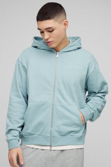 Oversized Boxy Heavyweight Zip Through Hoodie dusty blue