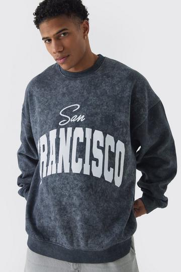 Charcoal Grey Extreme Oversized Washed San Francisco Graphic Sweatshirt