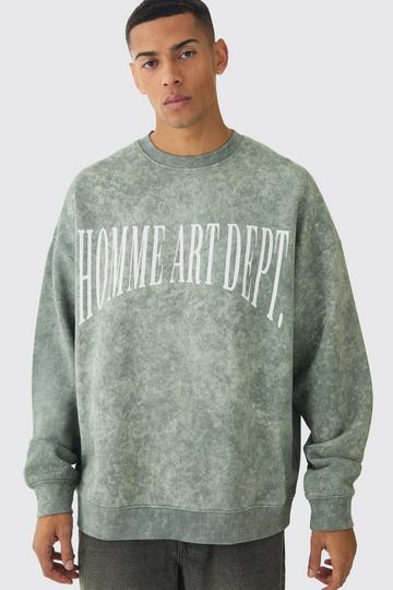 Extreme Oversized Washed Homme Graphic Sweatshirt forest