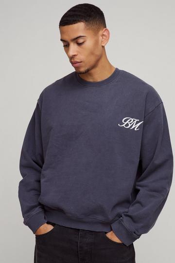 Oversized Boxy Washed BM Logo Distressed Sweatshirt charcoal