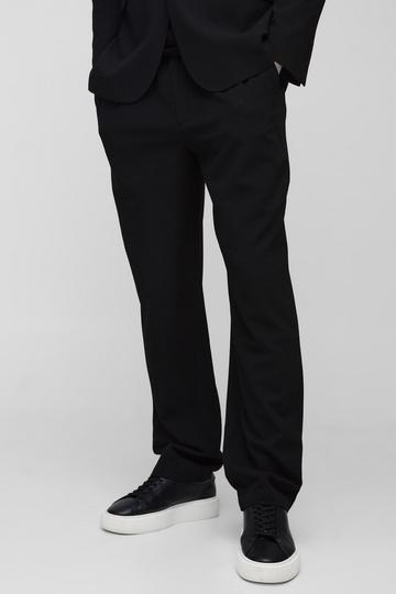 Elastic Waist Textured Straight Trouser black