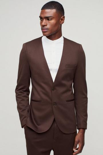 Slim Collarless Jersey Blazer brown