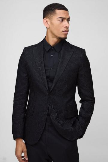 Slim Fit Flock Velour Blazer black