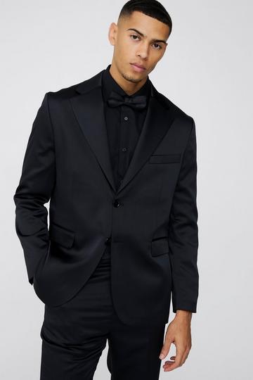 Black Straight Fit Satin Blazer