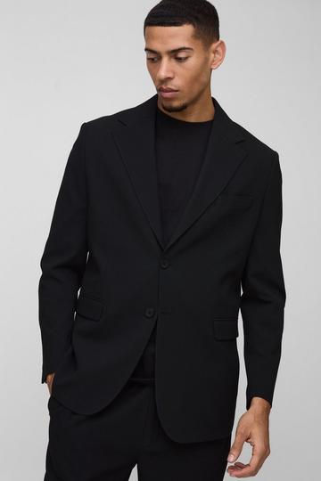 Straight Fit Textured Stretch Blazer black