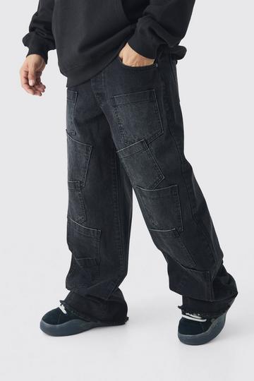 Onbewerkte Baggy Indigo Jeans Met Zakken washed black