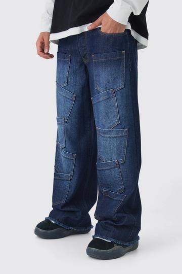 Onbewerkte Baggy Indigo Jeans Met Zakken indigo