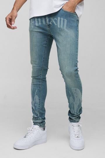 Super Skinny Renaissance Laser Print Jeans antique blue