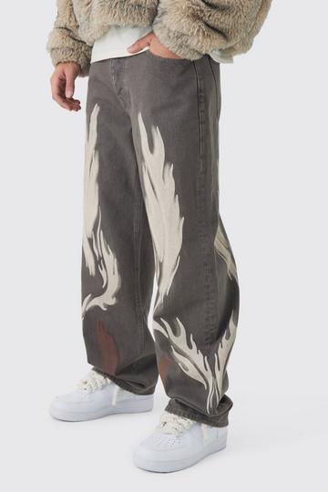 Onbewerkte Onbewerkte Bruine Tint Moto Jeans Met Print brown