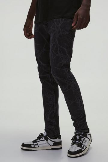 Skinny Stretch Stacked Barbed Wire Laser Print Jeans black