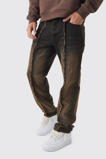 Straight Leg Brown Tint Raw Seam Jeans brown