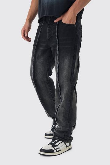 Black Straight Leg Washed Black Raw Seam Jeans