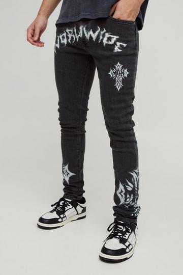 Super Skinny Stacked Gothic Cross Printed Jeans charcoal