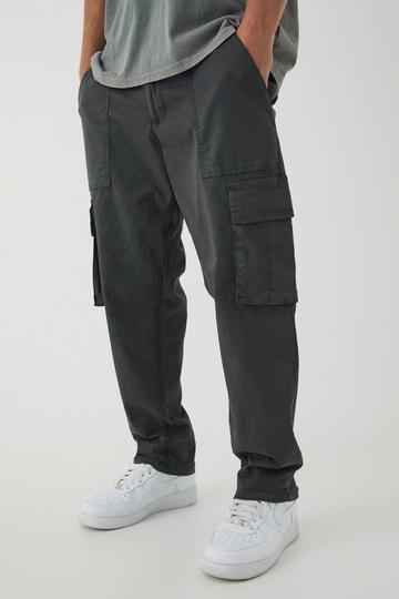 Grey Straight Leg Cotton Cargo Trousers