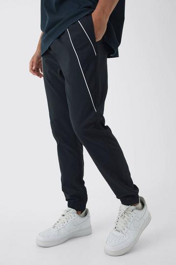 Black Elasticated Slim Cargo Piping Parachute Trousers